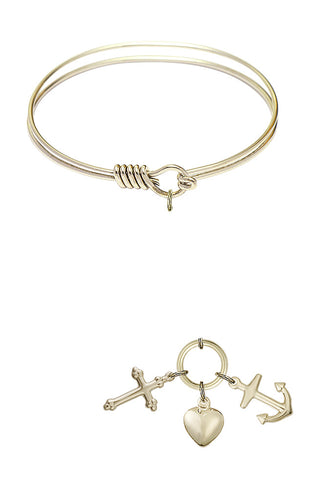 6 1/4 inch Round Eye Hook Hamilton Gold Bangle Bracelet with a 14kt Gold Filled Cross Charm charm.