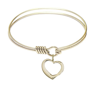 6 1/4 inch Round Eye Hook Hamilton Gold Bangle Bracelet with a 14kt Gold Filled Heart charm.