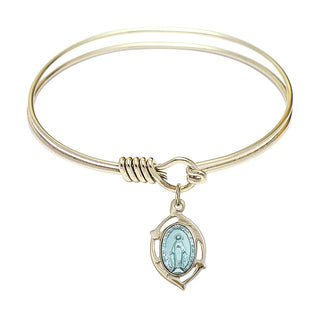 6 1/4 inch Round Eye Hook Hamilton Gold Bangle Bracelet with a 14kt Gold Filled Miraculous Leaf charm.