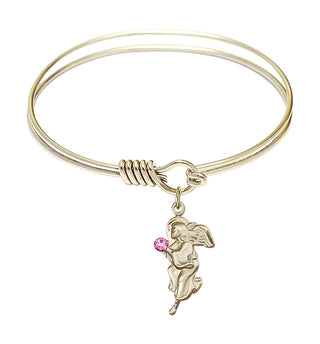 6 1/4 inch Round Eye Hook Hamilton Gold Bangle Bracelet with a 14kt Gold Filled Guardian Angel charm.