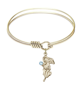 6 1/4 inch Round Eye Hook Hamilton Gold Bangle Bracelet with a 14kt Gold Filled Guardian Angel charm.