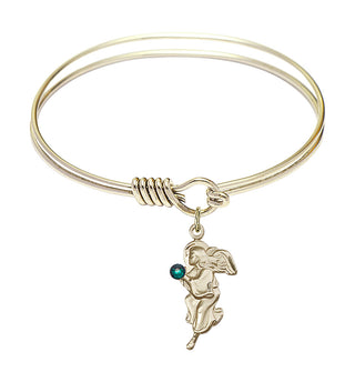 6 1/4 inch Round Eye Hook Hamilton Gold Bangle Bracelet with a 14kt Gold Filled Guardian Angel charm.