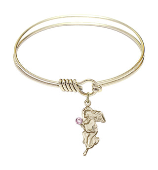 6 1/4 inch Round Eye Hook Hamilton Gold Bangle Bracelet with a 14kt Gold Filled Guardian Angel charm.