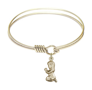 6 1/4 inch Round Eye Hook Hamilton Gold Bangle Bracelet with a 14kt Gold Filled Praying Girl charm.