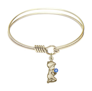 6 1/4 inch Round Eye Hook Hamilton Gold Bangle Bracelet with a 14kt Gold Filled Praying Boy charm.