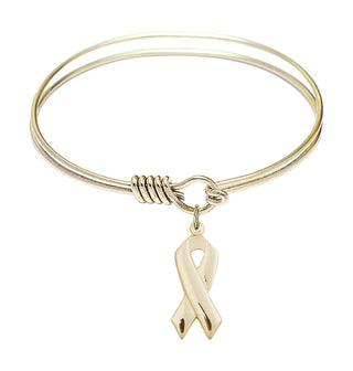 6 1/4 inch Round Eye Hook Hamilton Gold Bangle Bracelet with a 14kt Gold Filled Cancer Awareness charm.