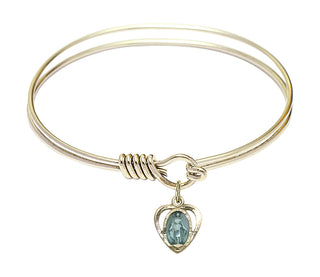 6 1/4 inch Round Eye Hook Hamilton Gold Bangle Bracelet with a 14kt Gold Filled Miraculous Heart charm.