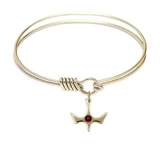 6 1/4 inch Round Eye Hook Hamilton Gold Bangle Bracelet with a 14kt Gold Filled Holy Spirit charm.