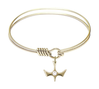 6 1/4 inch Round Eye Hook Hamilton Gold Bangle Bracelet with a 14kt Gold Filled Holy Spirit charm.