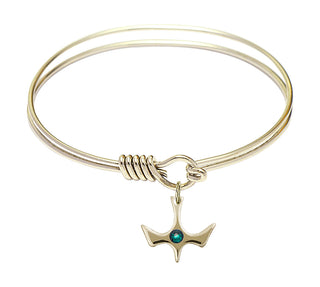 6 1/4 inch Round Eye Hook Hamilton Gold Bangle Bracelet with a 14kt Gold Filled Holy Spirit charm.