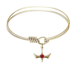 6 1/4 inch Round Eye Hook Hamilton Gold Bangle Bracelet with a 14kt Gold Filled Holy Spirit charm.