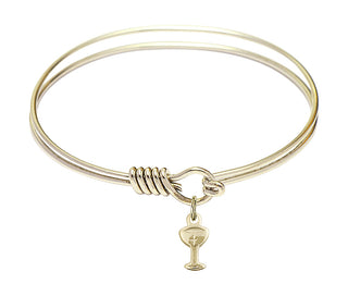 6 1/4 inch Round Eye Hook Hamilton Gold Bangle Bracelet with a 14kt Gold Filled Chalice charm.