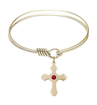 6 1/4 inch Round Eye Hook Hamilton Gold Bangle Bracelet with a 14kt Gold Filled Cross charm.