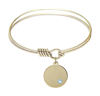6 1/4 inch Round Eye Hook Hamilton Gold Bangle Bracelet with a 14kt Gold Filled Plain Disc charm.