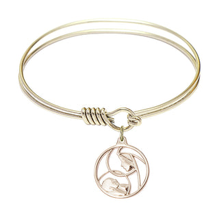 6 1/4 inch Round Eye Hook Hamilton Gold Bangle Bracelet with a 14kt Gold Filled Madonna and Child charm.