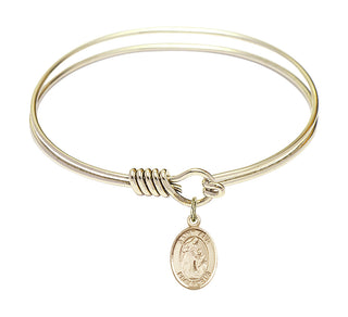 6 1/4 inch Round Eye Hook Hamilton Gold Bangle Bracelet with a 14kt Gold Filled Saint Ann charm. Engraved Catholic Saint Jewelry