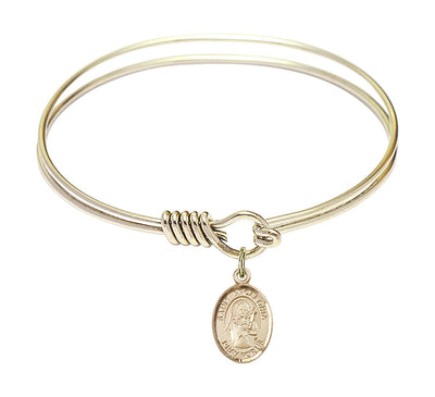 6 1/4-inch Round Eye Hook Bangle Bracelet | 14kt Gold Filled St. Apollonia Charm | Engravable