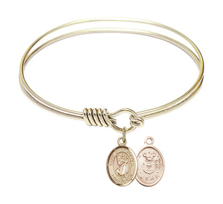 6 1/4 inch Round Eye Hook Hamilton Gold Bangle Bracelet with a 14kt Gold Filled Saint Christopher / Air Force charm.