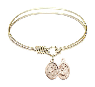 6 1/4 inch Round Eye Hook Hamilton Gold Bangle Bracelet with a 14kt Gold Filled Saint Christopher/Figure Skating charm.