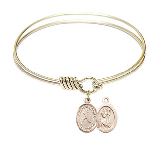 6 1/4 inch Round Eye Hook Hamilton Gold Bangle Bracelet with a 14kt Gold Filled Saint Christopher/Softball charm.