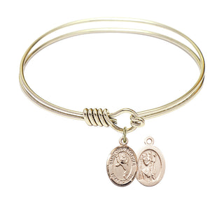 6 1/4 inch Round Eye Hook Hamilton Gold Bangle Bracelet with a 14kt Gold Filled Saint Christopher/Martial Arts charm.