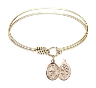 6 1/4 inch Round Eye Hook Hamilton Gold Bangle Bracelet with a 14kt Gold Filled Saint Sebastian/Field Hockey charm.