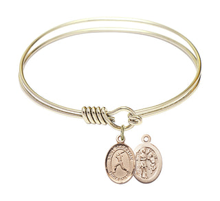 6 1/4 inch Round Eye Hook Hamilton Gold Bangle Bracelet with a 14kt Gold Filled Saint Sebastian/Softball charm.