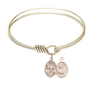6 1/4 inch Round Eye Hook Hamilton Gold Bangle Bracelet with a 14kt Gold Filled Saint Christopher / Field Hockey charm.