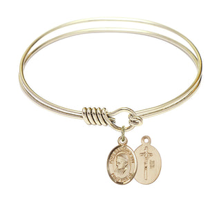 6 1/4 inch Round Eye Hook Hamilton Gold Bangle Bracelet with a 14kt Gold Filled Pope Emeritace Benedict XVI charm.