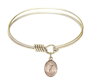 6 1/4 inch Round Eye Hook Hamilton Gold Bangle Bracelet with a 14kt Gold Filled Saint Philip Neri charm.