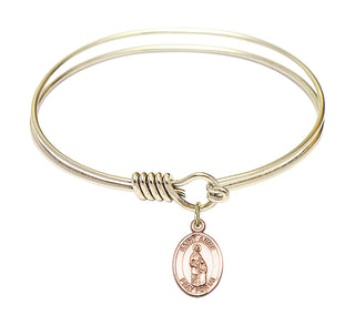 6 1/4 inch Round Eye Hook Hamilton Gold Bangle Bracelet with a 14kt Gold Filled Saint Anne charm. Engraved Catholic Saint Jewelry