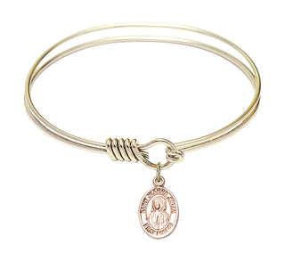 6 1/4 inch Round Eye Hook Hamilton Gold Bangle Bracelet with a 14kt Gold Filled Saint Jeanne Jugan charm. Engraved Catholic Saint Jewelry