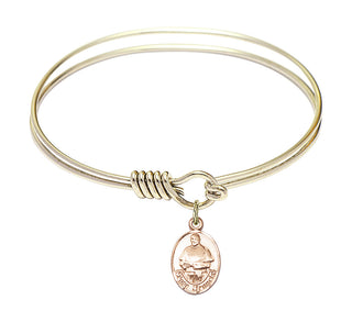 6 1/4 inch Round Eye Hook Hamilton Gold Bangle Bracelet with a 14kt Gold Filled Pope Francis charm.