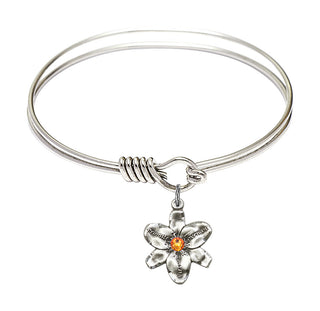 6 1/4 inch Round Eye Hook Rhodium Bangle Bracelet with a Sterling Silver Chastity charm.