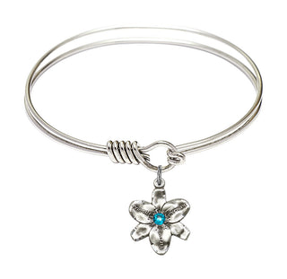 6 1/4 inch Round Eye Hook Rhodium Bangle Bracelet with a Sterling Silver Chastity charm.