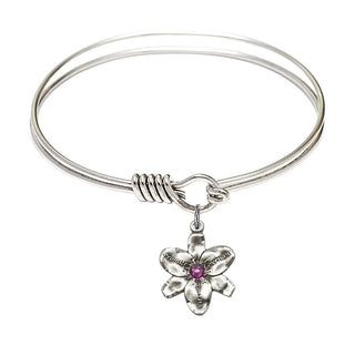 6 1/4 inch Round Eye Hook Rhodium Bangle Bracelet with a Sterling Silver Chastity charm.