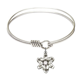 6 1/4 inch Round Eye Hook Rhodium Bangle Bracelet with a Sterling Silver Chastity charm.