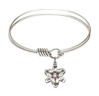 6 1/4 inch Round Eye Hook Rhodium Bangle Bracelet with a Sterling Silver Chastity charm.