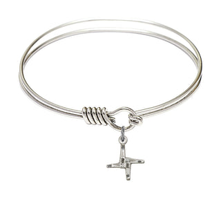 6 1/4 inch Round Eye Hook Rhodium Bangle Bracelet with a Sterling Silver Saint Brigid Cross charm.
