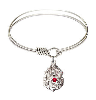 6 1/4 inch Round Eye Hook Rhodium Bangle Bracelet with a Sterling Silver Scapular charm.