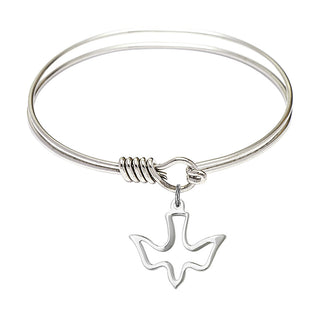 6 1/4 inch Round Eye Hook Rhodium Bangle Bracelet with a Sterling Silver Holy Spirit charm.
