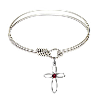 6 1/4 inch Round Eye Hook Rhodium Bangle Bracelet with a Sterling Silver Loop Cross charm.