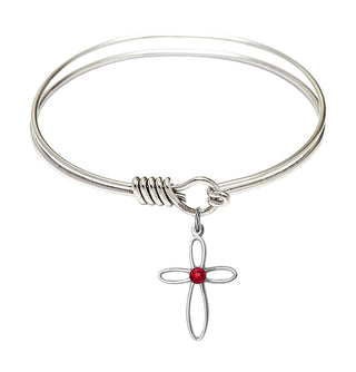 6 1/4 inch Round Eye Hook Rhodium Bangle Bracelet with a Sterling Silver Loop Cross charm.