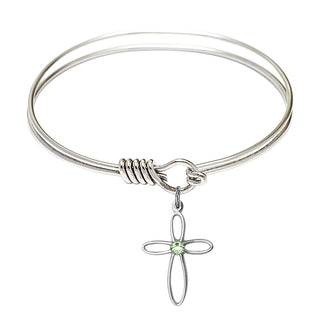 6 1/4 inch Round Eye Hook Rhodium Bangle Bracelet with a Sterling Silver Loop Cross charm.