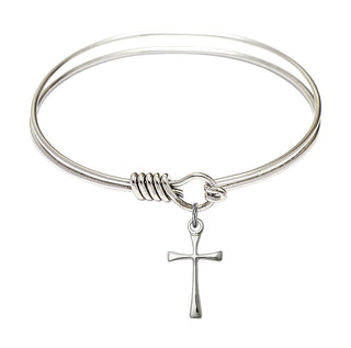 6 1/4 inch Round Eye Hook Rhodium Bangle Bracelet with a Sterling Silver Maltese Cross charm.