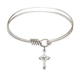 6 1/4 inch Round Eye Hook Rhodium Bangle Bracelet with a Sterling Silver Cross charm.