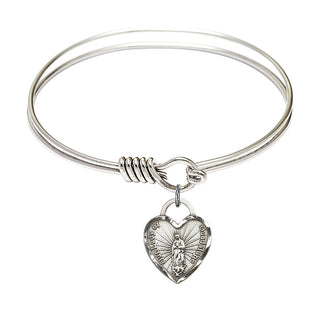 6 1/4 inch Round Eye Hook Rhodium Bangle Bracelet with a Sterling Silver Our Lady of Guadalupe Heart charm.