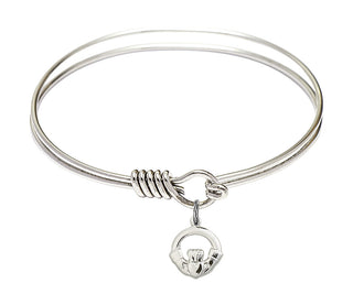6 1/4 inch Round Eye Hook Rhodium Bangle Bracelet with a Sterling Silver Claddagh charm.