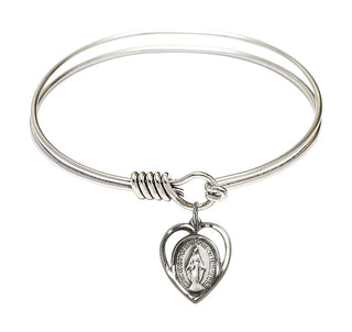 6 1/4 inch Round Eye Hook Rhodium Bangle Bracelet with a Sterling Silver Miraculous charm.