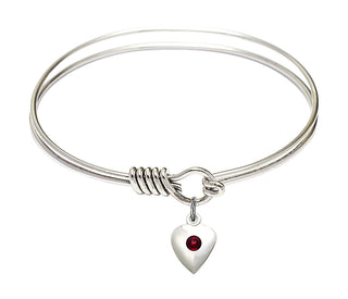6 1/4 inch Round Eye Hook Rhodium Bangle Bracelet with a Sterling Silver Heart charm.